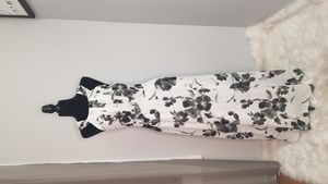 R & K long floral black/white/gray formal dress. Size 6